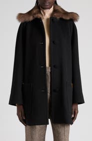 Valentino Genuine Shearling Collar Wool Coat