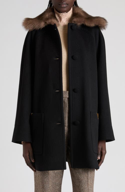 Valentino Sheep Shearling Collar Single-breasted Wool Coat In Black