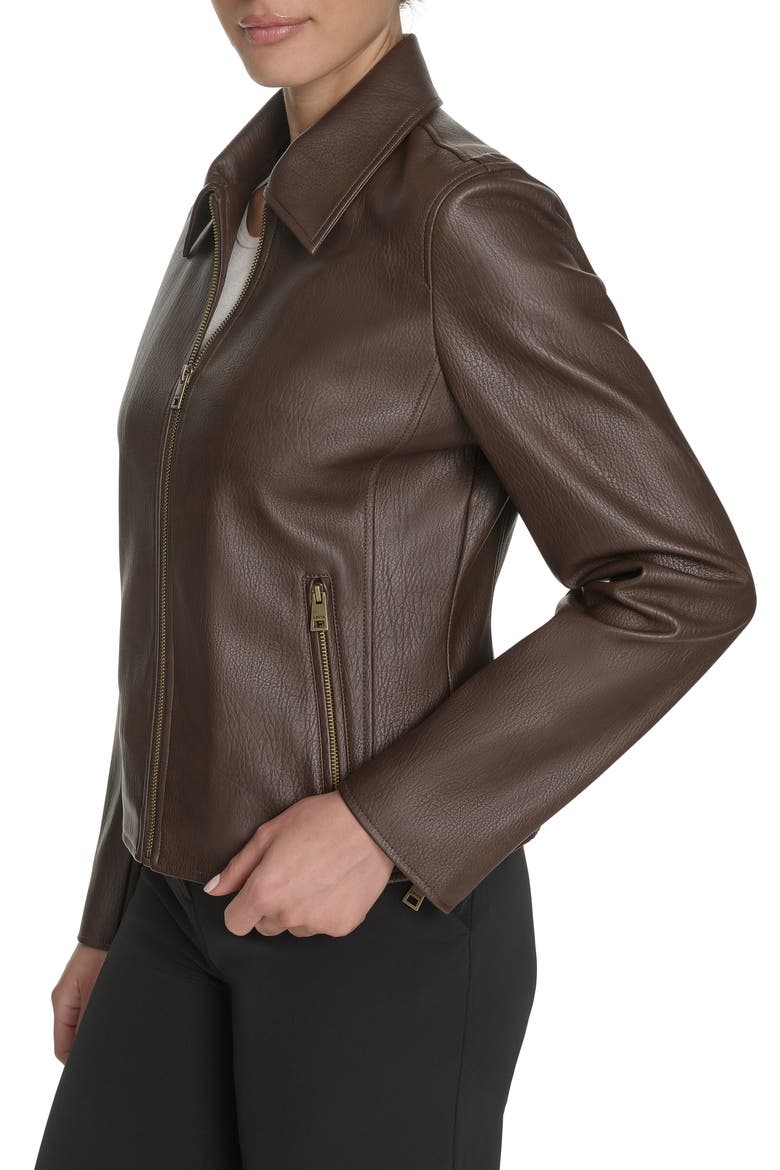 Racer Faux Leather Jacket, Alternate, color, DARK BROWN