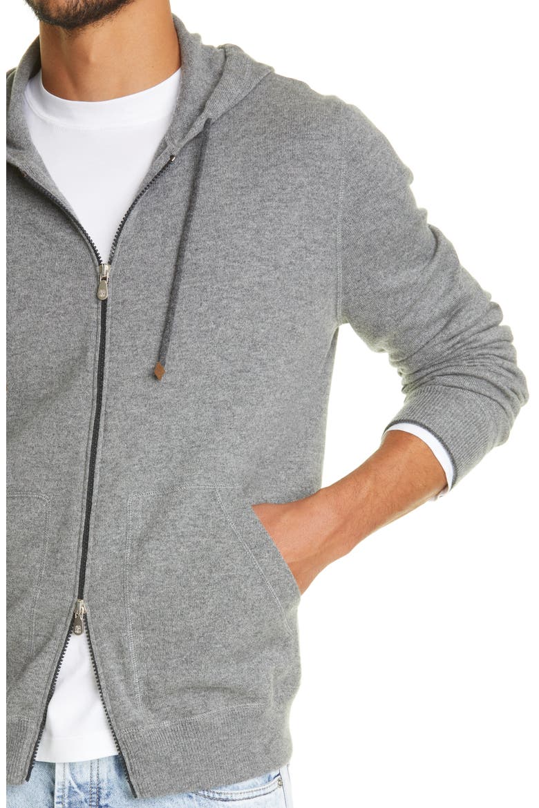 Cashmere Zip Front Hoodie, Alternate, color, GREY