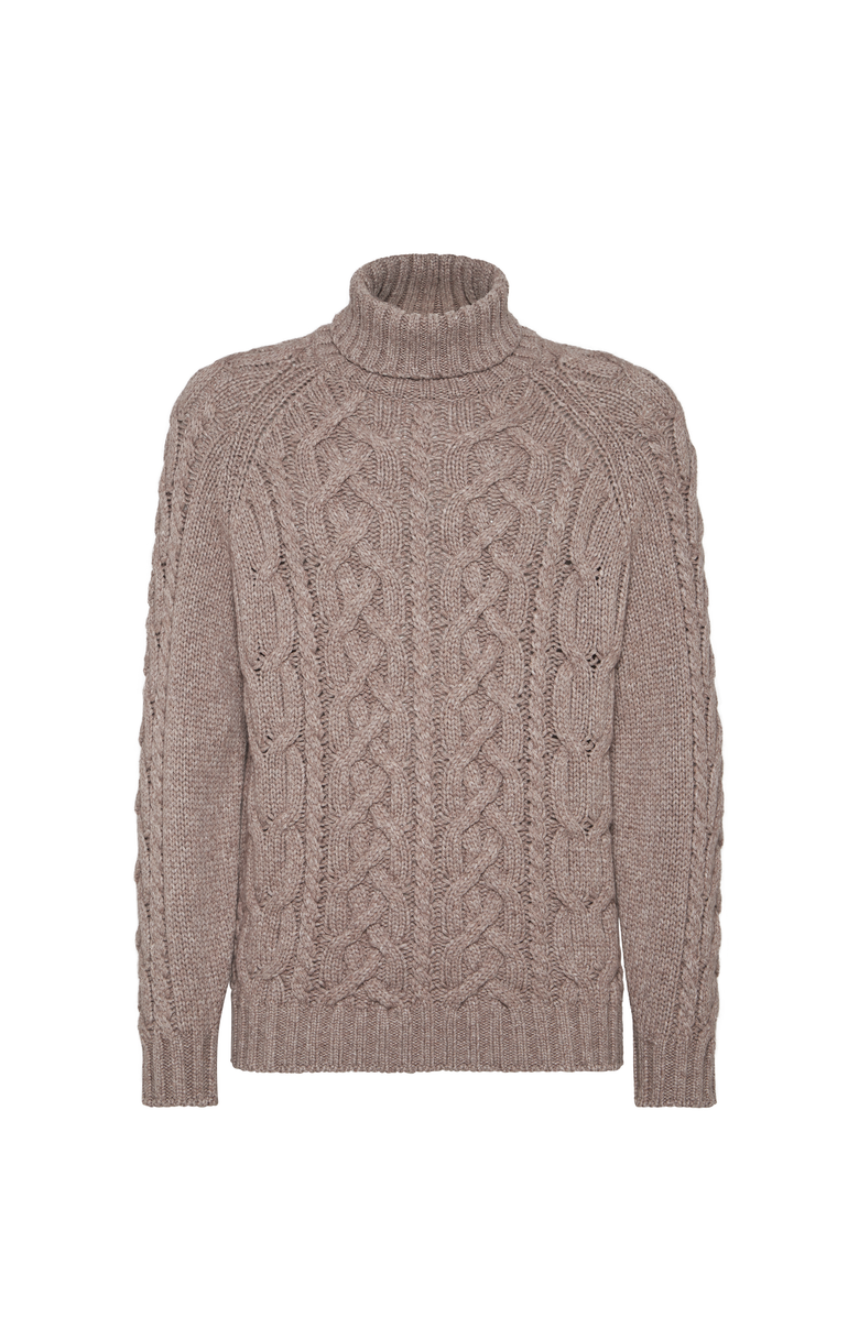 Brunello Cucinelli Cable knit turtleneck sweater, Main, color, Hazelnut