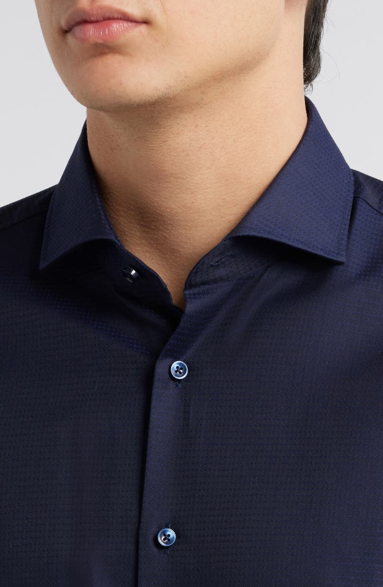 BOSS Hank Slim Fit Solid Blue Cotton Twill Dress Shirt, Alternate, color, Dark Blue