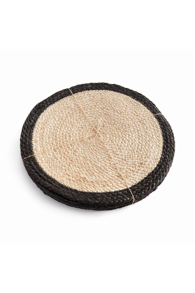 Jute Coil Round Placemats, Set of 8 - Natural/Black Jute, Main, color, Black