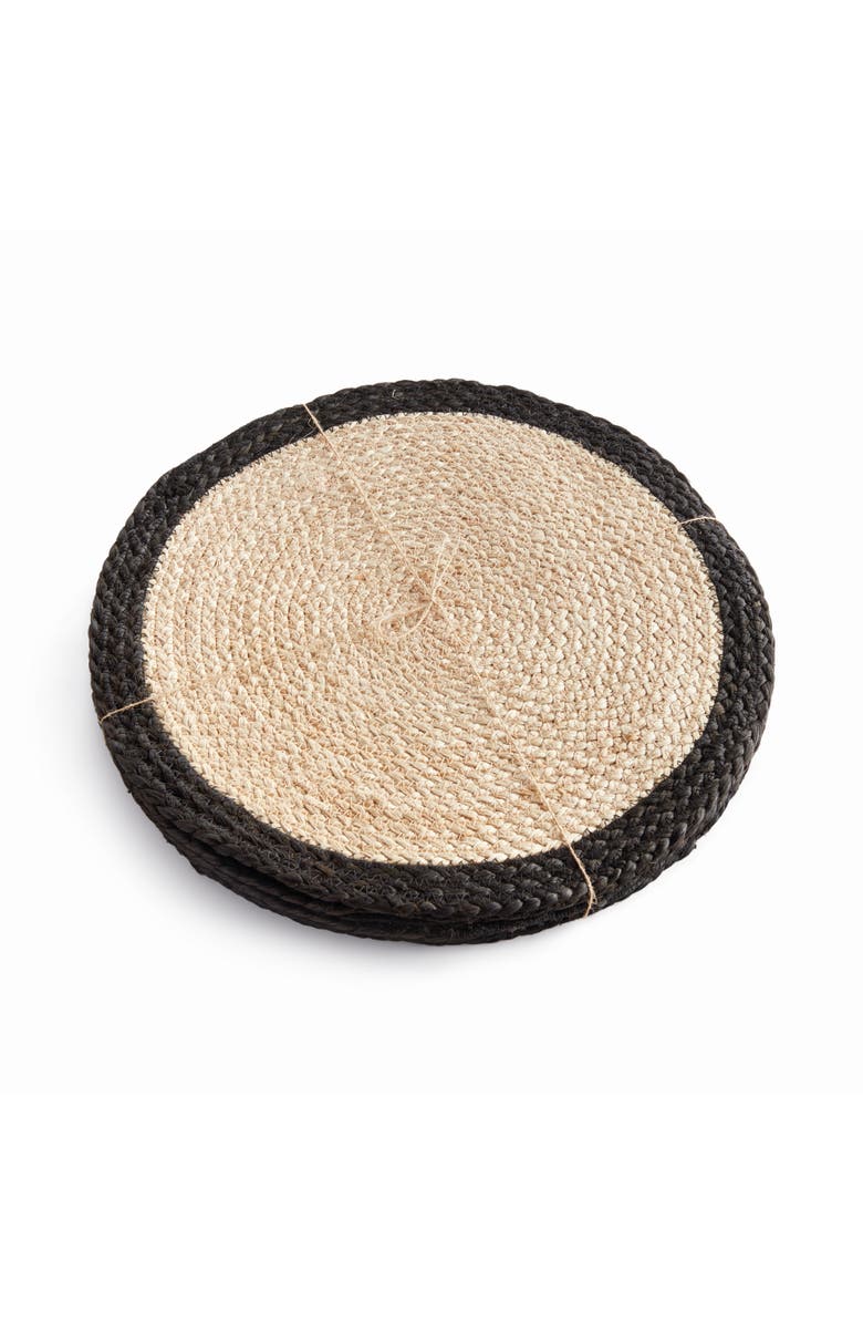 Napa Home & Garden Jute Coil Round Placemats, Set of 8 - Natural/Black Jute, Main, color, Black