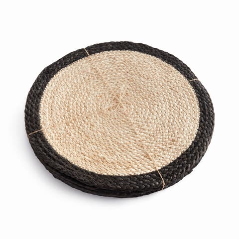 Jute Coil Round Placemats, Set of 8 - Natural/Black Jute