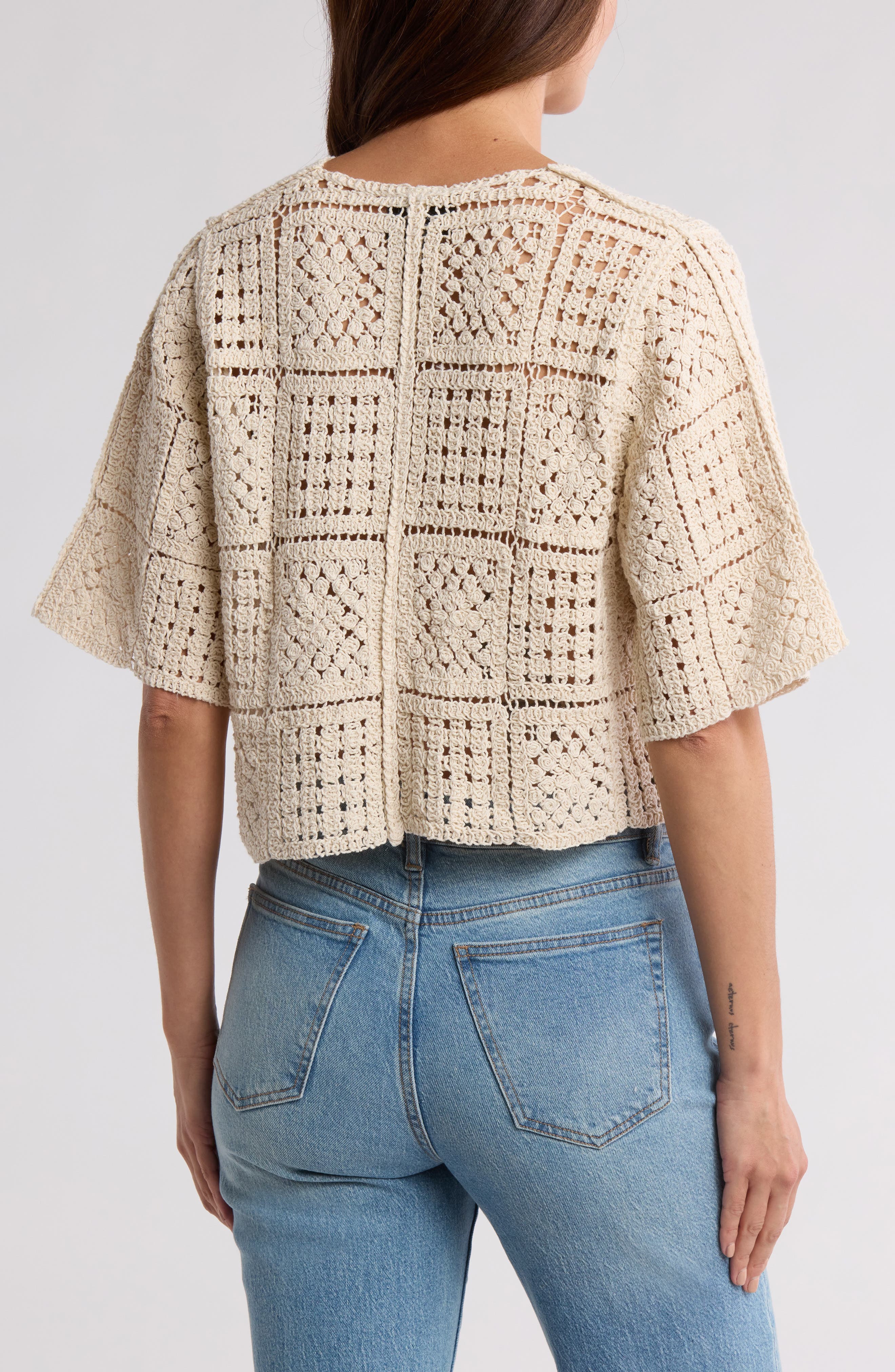 Crochet Short Sleeve Button-Up Top - image 2