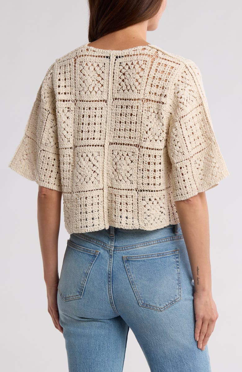 Crochet Short Sleeve Button-Up Top