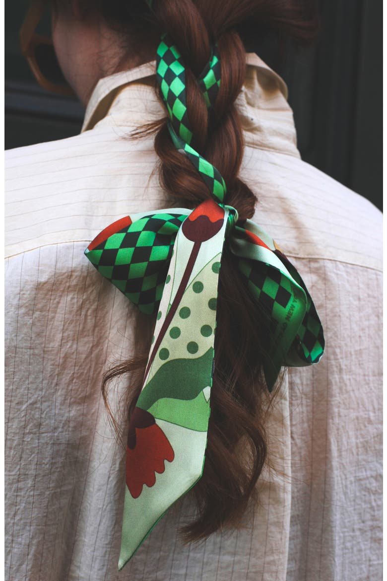 Silk Skinny Scarf of Green Wonderland, Alternate, color, Green