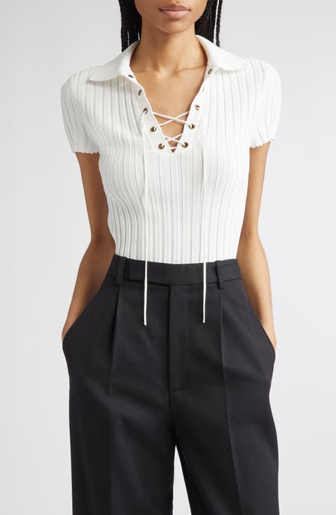 Poppy Ribbed Lace-Up Polo