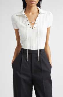 Reiss Poppy Ribbed Lace-Up Polo