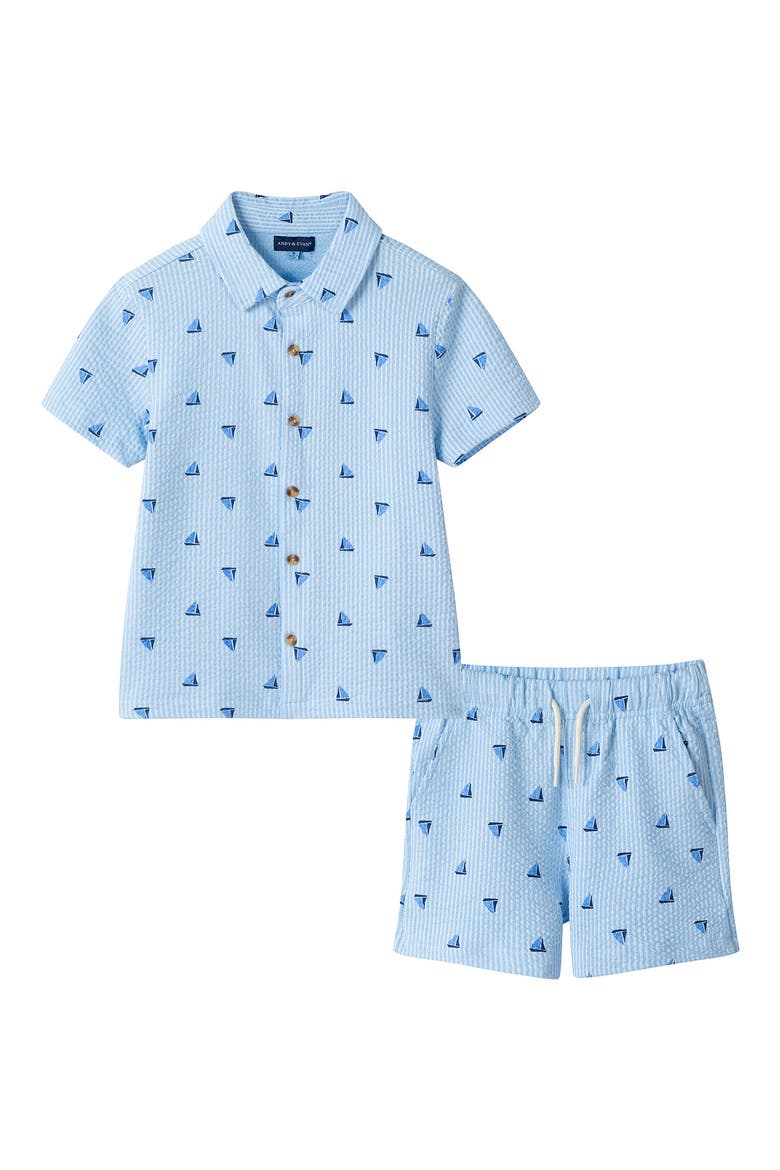 Kids' Seersucker Shirt & Shorts Set, Main, color, NAVY