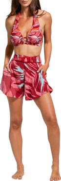 Cosita Linda Tropical Print Belted Cover-Up Shorts