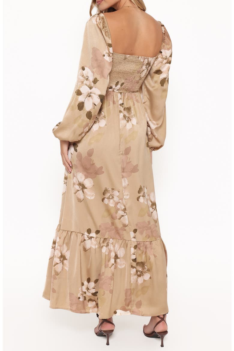 Kindra Floral Smocked Tiered Maxi Dress, Alternate, color, BROWN FLORAL