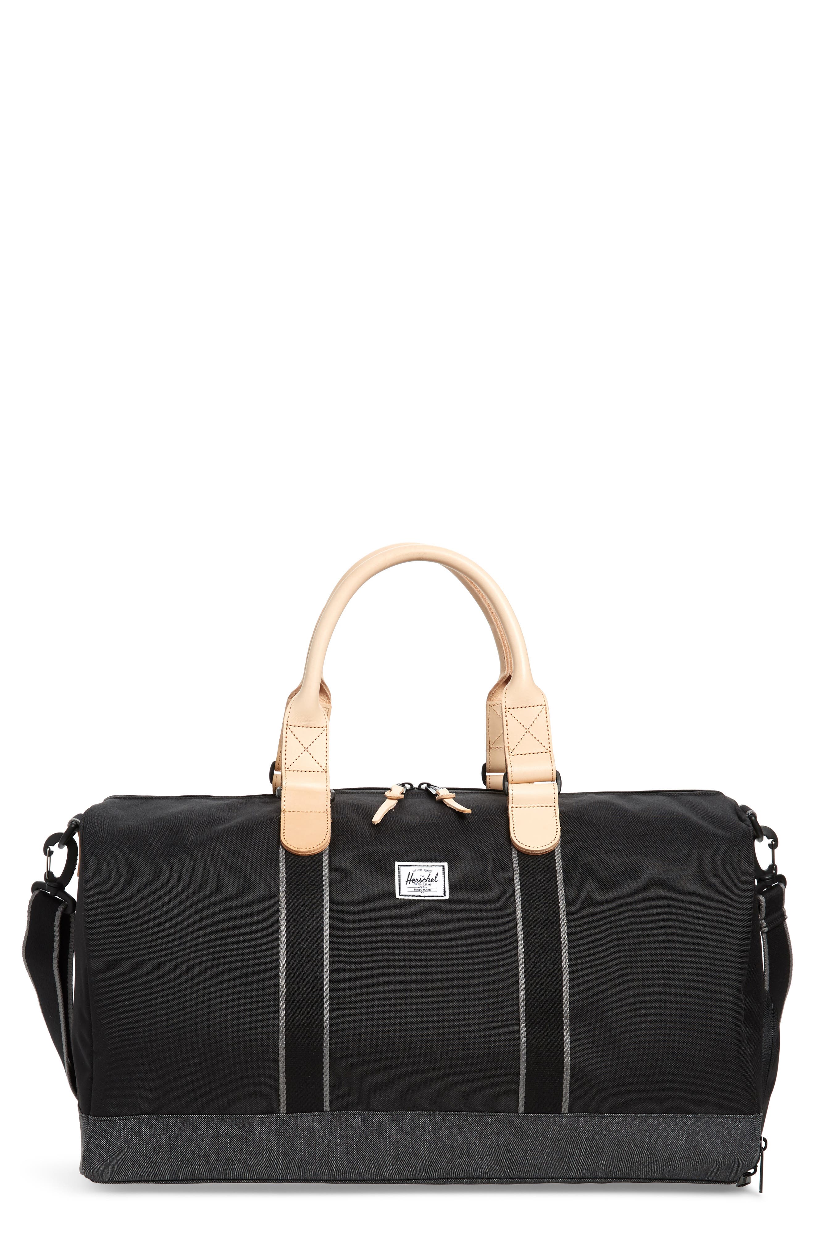 Novel Offset Denim Duffel Bag, Main, color, BLACK/ BLACK DENIM