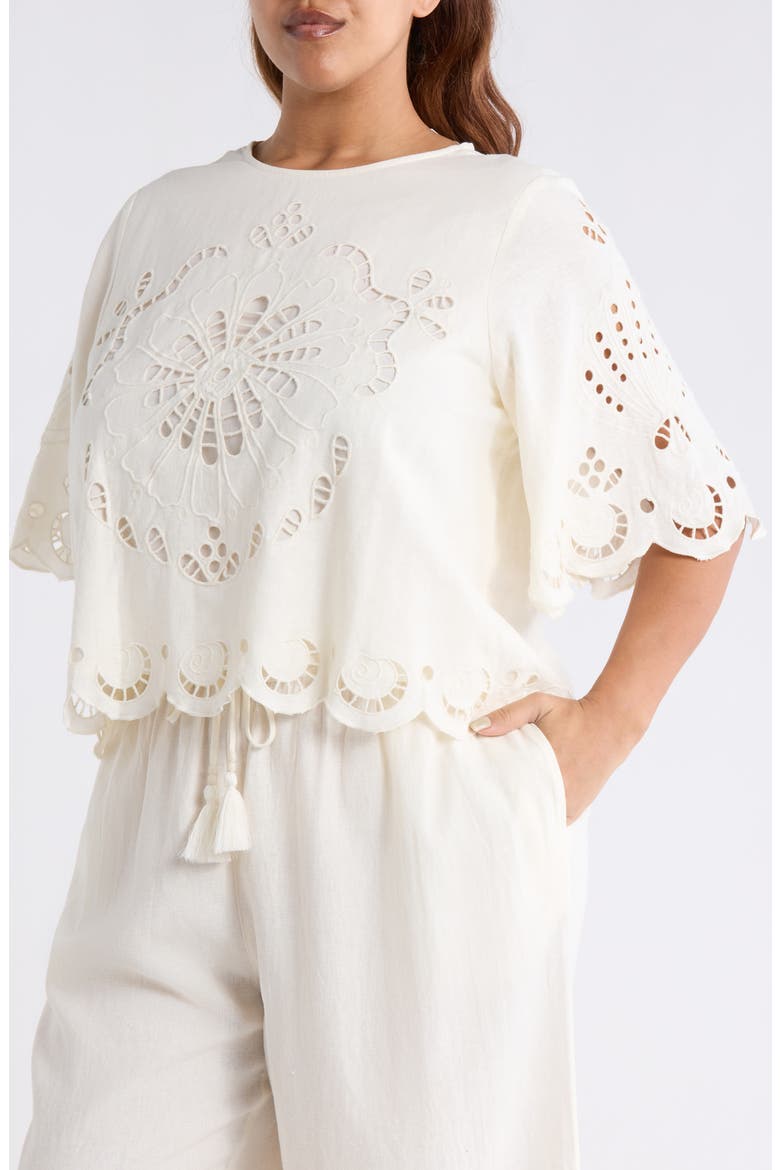 Cutout Linen Blend Top, Alternate, color, IVORY EGRET