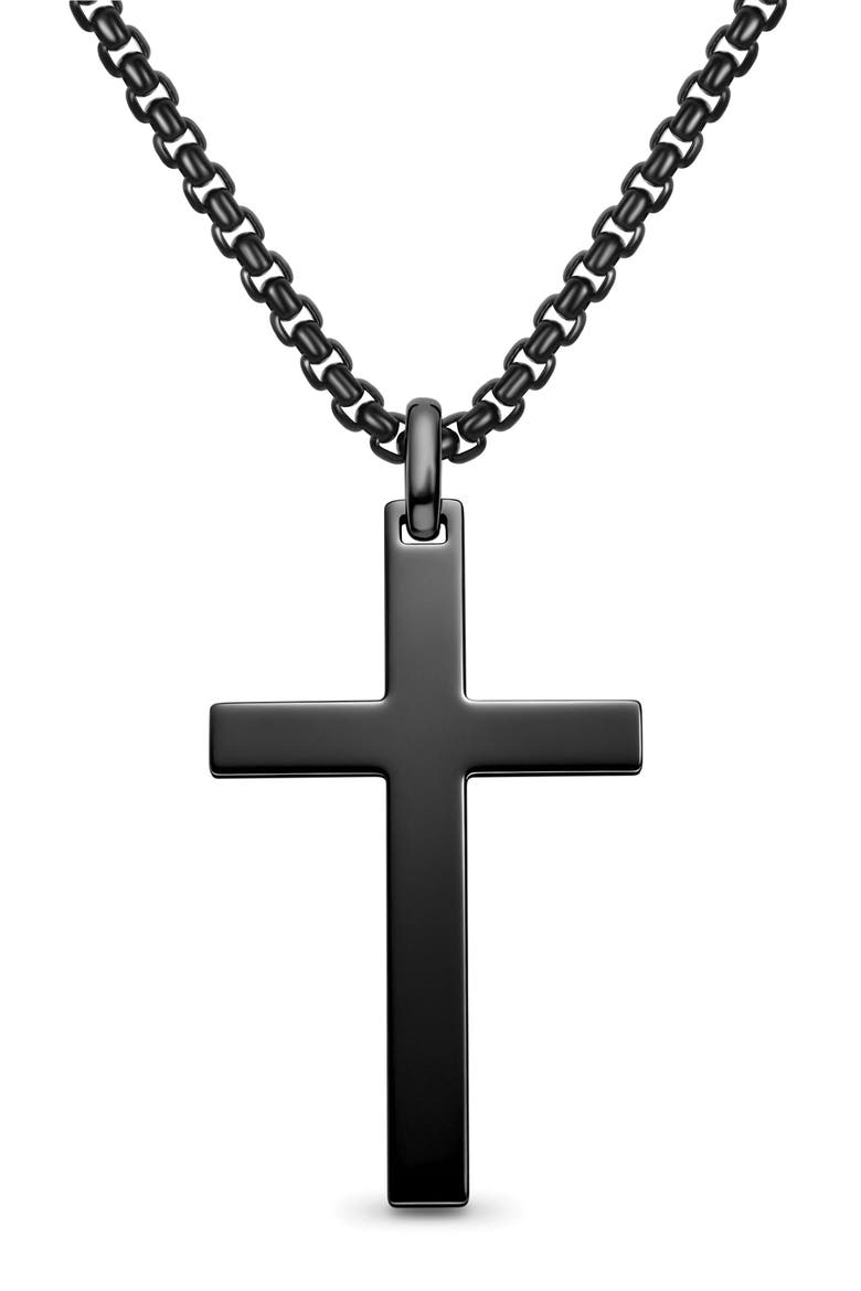 Men's Cross Pendant Necklace, Main, color, BLACK