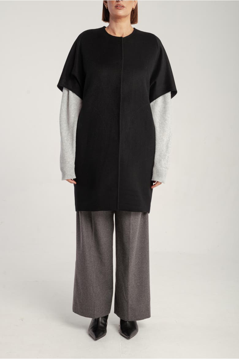 Cashmere Short Sleeve Crew Neck Coat, Main, color, Black