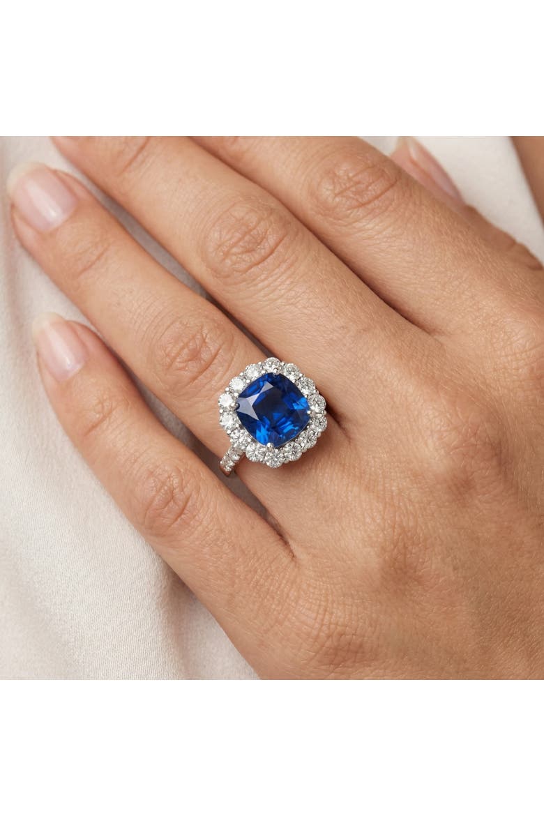 6.93Ct TW Natural Diamond Cushion Ring 14k Gold Lab Grown Sapphire, Alternate, color, 14k White Gold