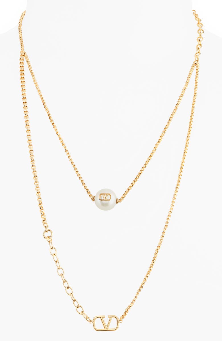 Valentino VLOGO Imitation Pearl Layered Necklace, Main, color,
