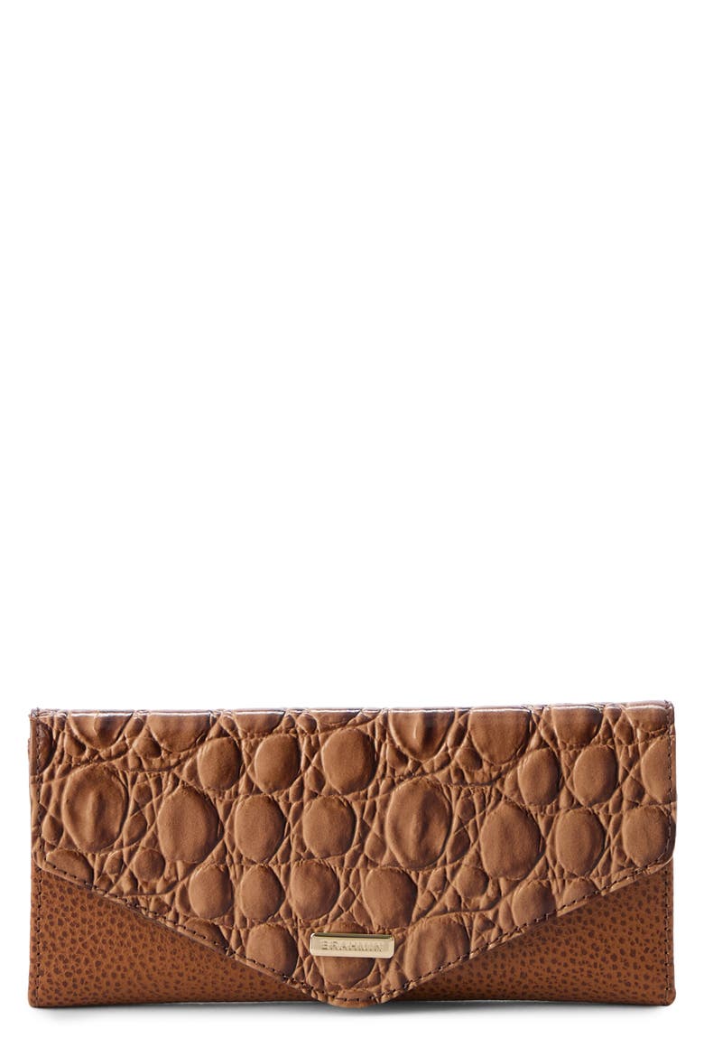 Veronica Croc Embossed Leather Wallet, Main, color, CINNAMON
