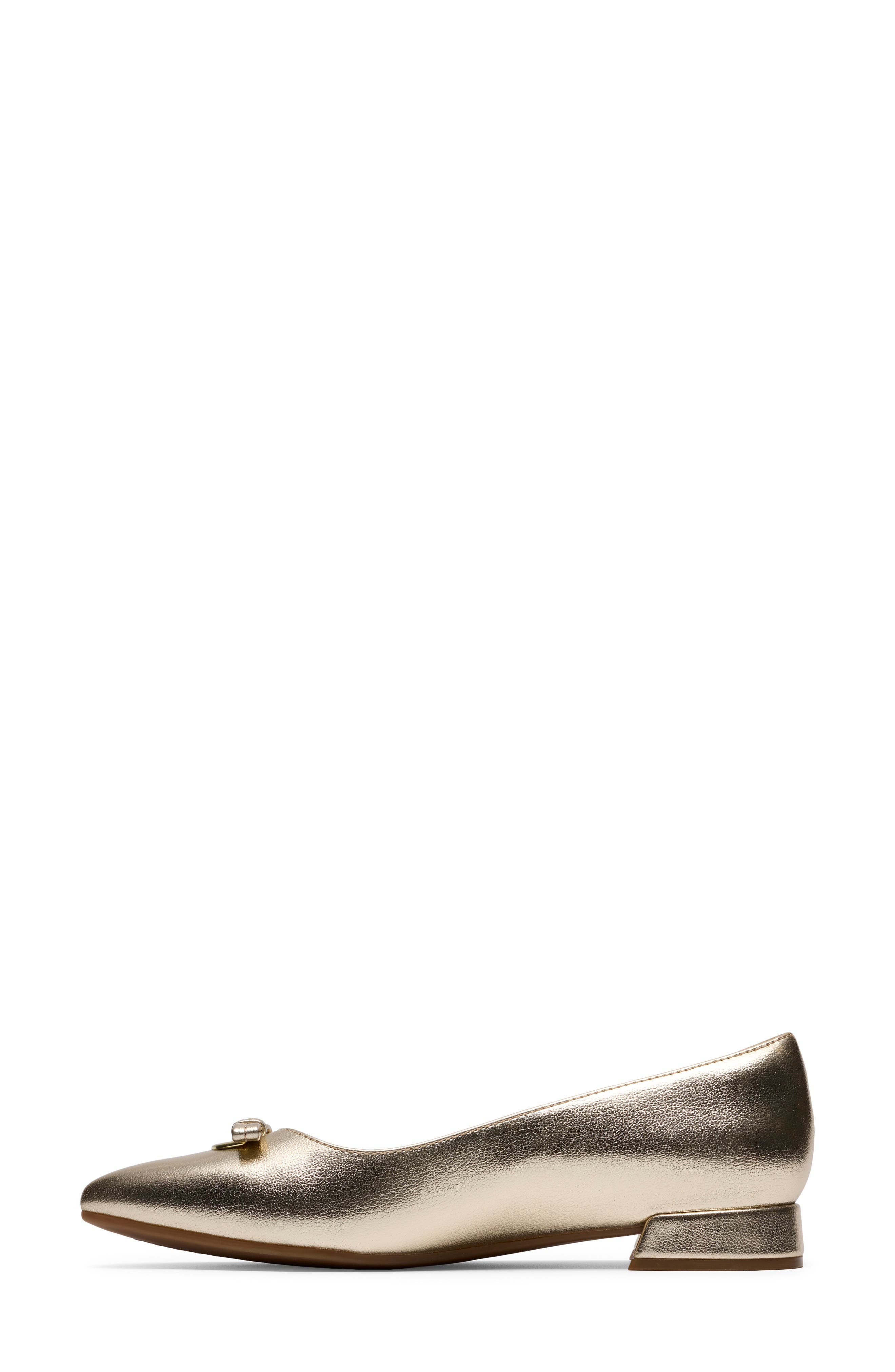Natalyn Trim Faux Leather Ballet Flat, Alternate, color, GOLD METALLIC