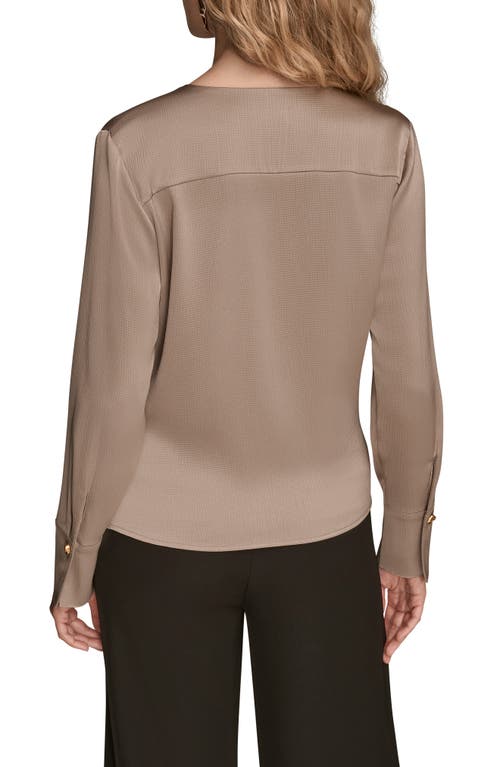 Donna Karan New York Hammered Satin Wrap Top In Brown
