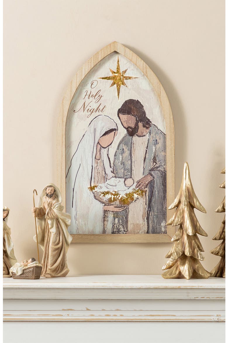 Wooden Gold Foil Nativity Scene Wall Decor, Alternate, color, Gold