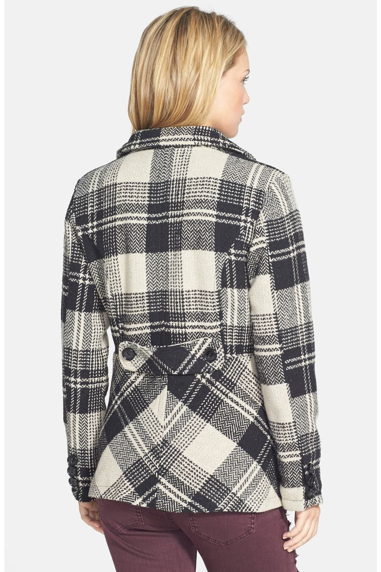 Plaid Double Breasted Peacoat, Alternate, color, BEIGE PLAID