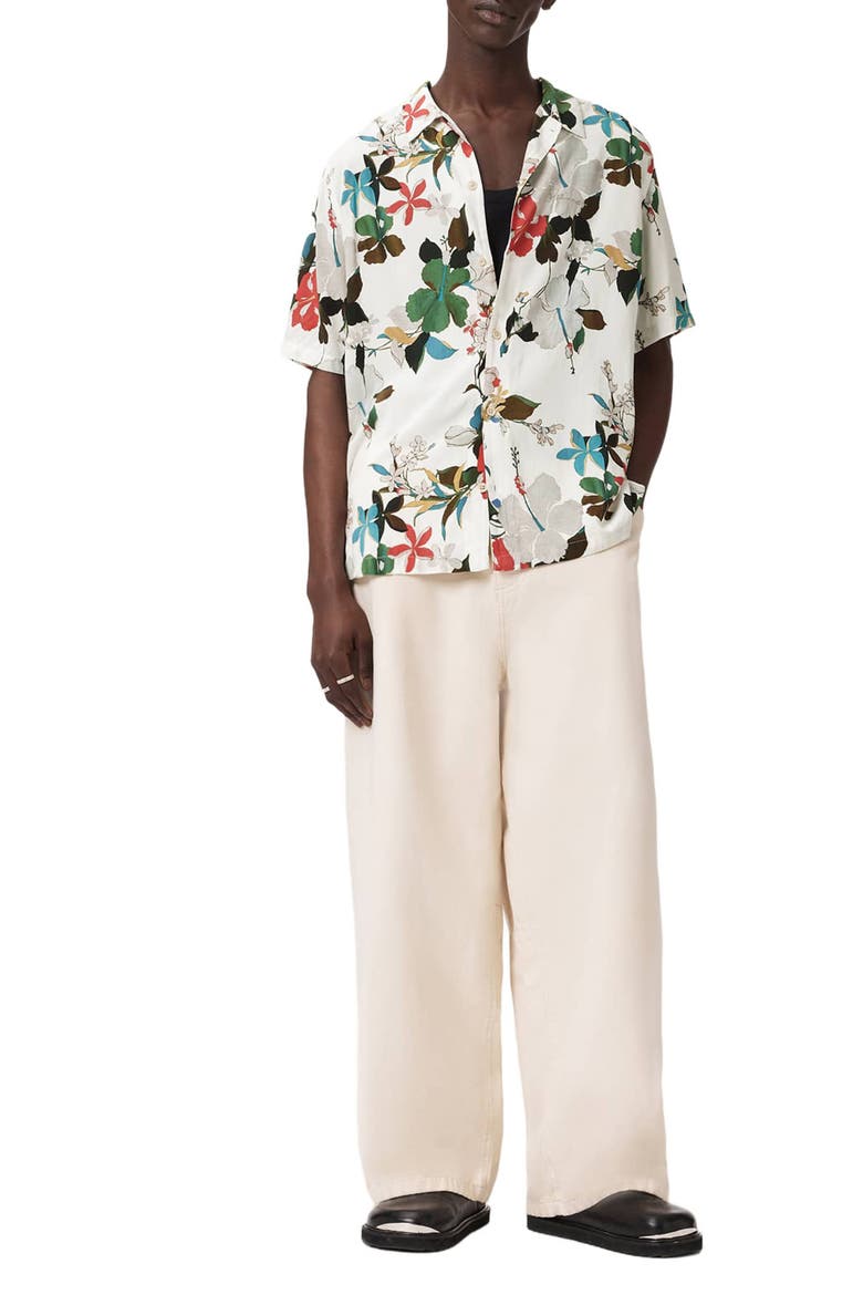 Koh Chang Floral Short Sleeve Cotton Button-Up Shirt, Alternate, color, OFF WHITE