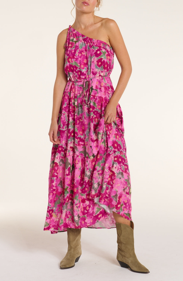 Hermoza Joyce One-Shoulder Belted Tie Maxi Dress, Alternate, color, 