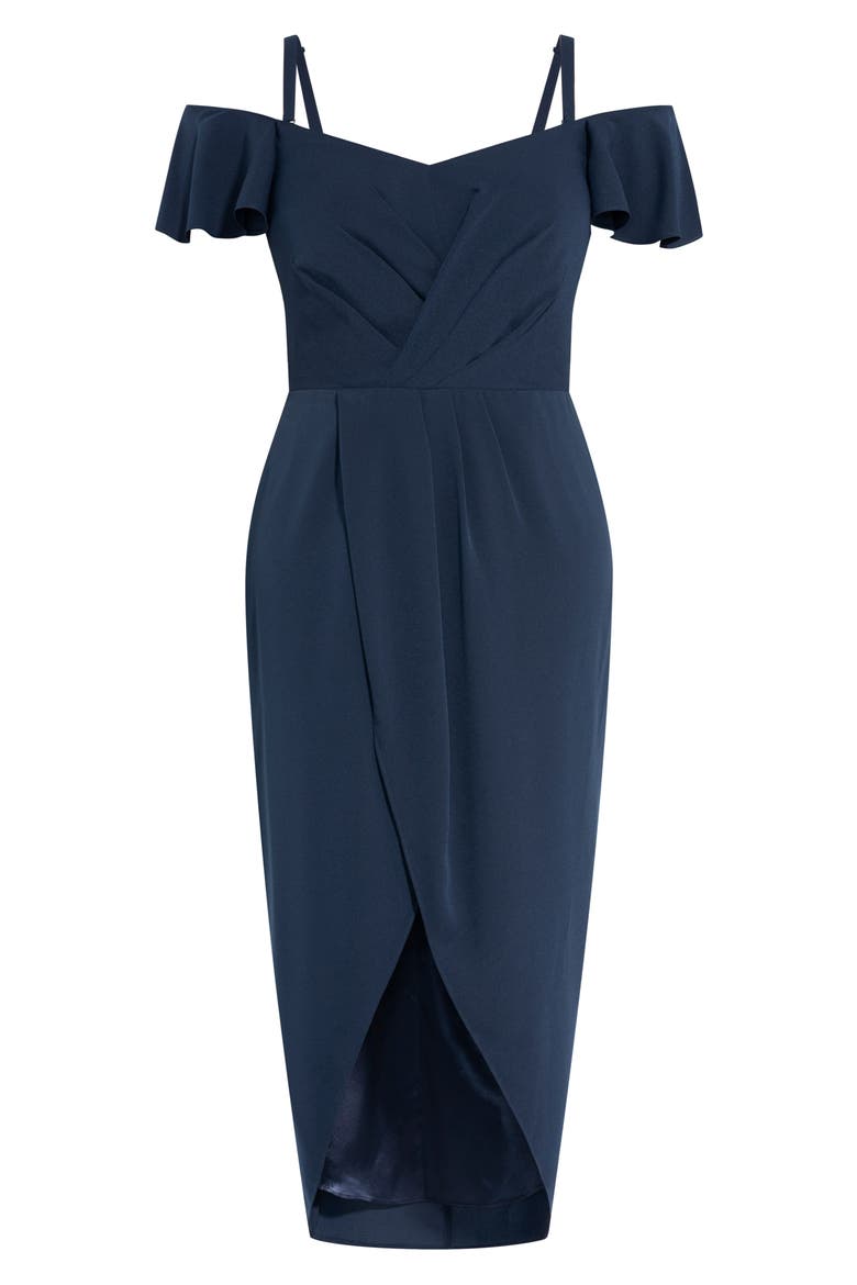 Maxi Flutter Off the Shoulder High/Low Dress, Alternate, color, NAVY