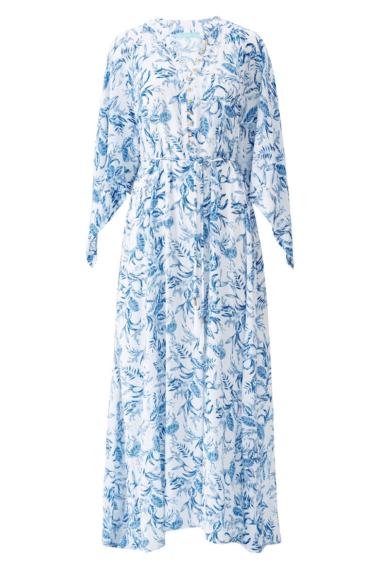 Edith Floral Maxi Cover-Up Dress, Alternate, color, BLUE LEAF