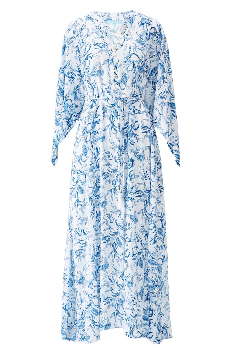 Melissa Odabash Edith Floral Maxi Cover-Up Dress, Alternate, color, Blue Leaf