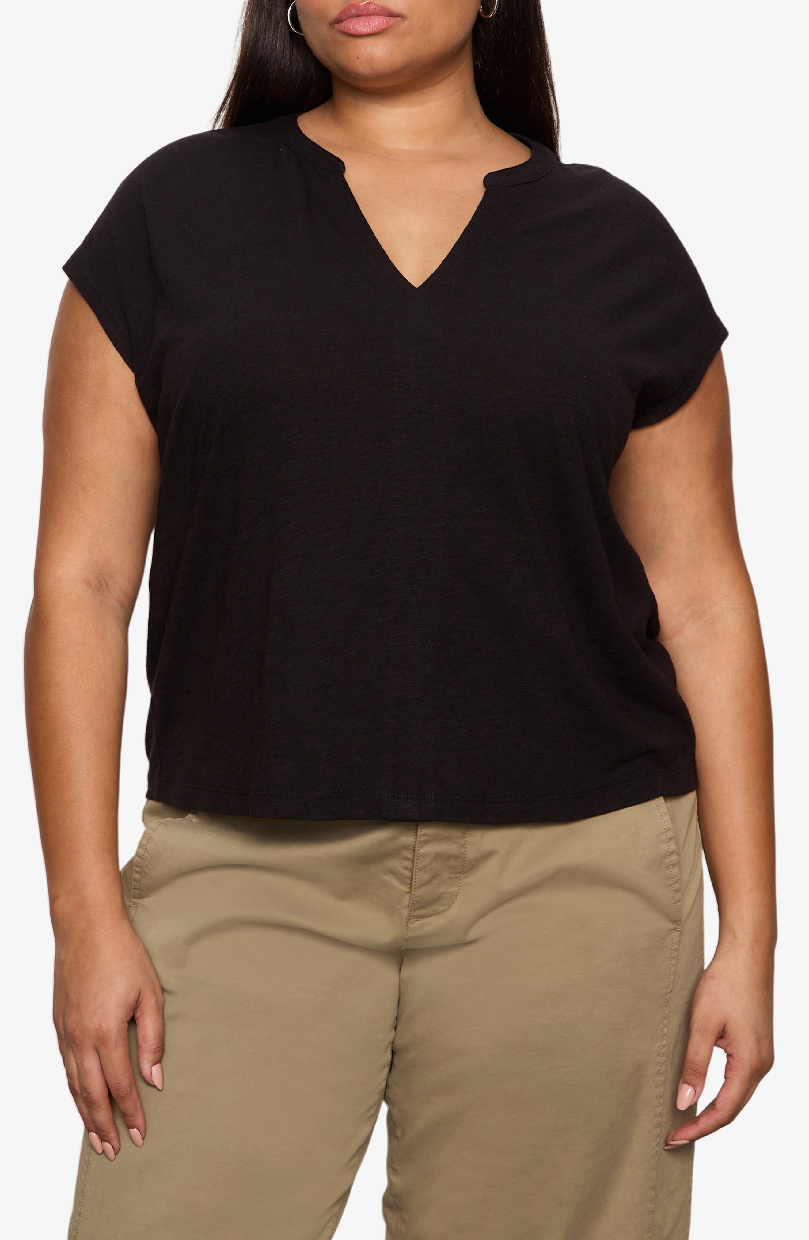 Organic Cotton Blend Split Neck T-Shirt