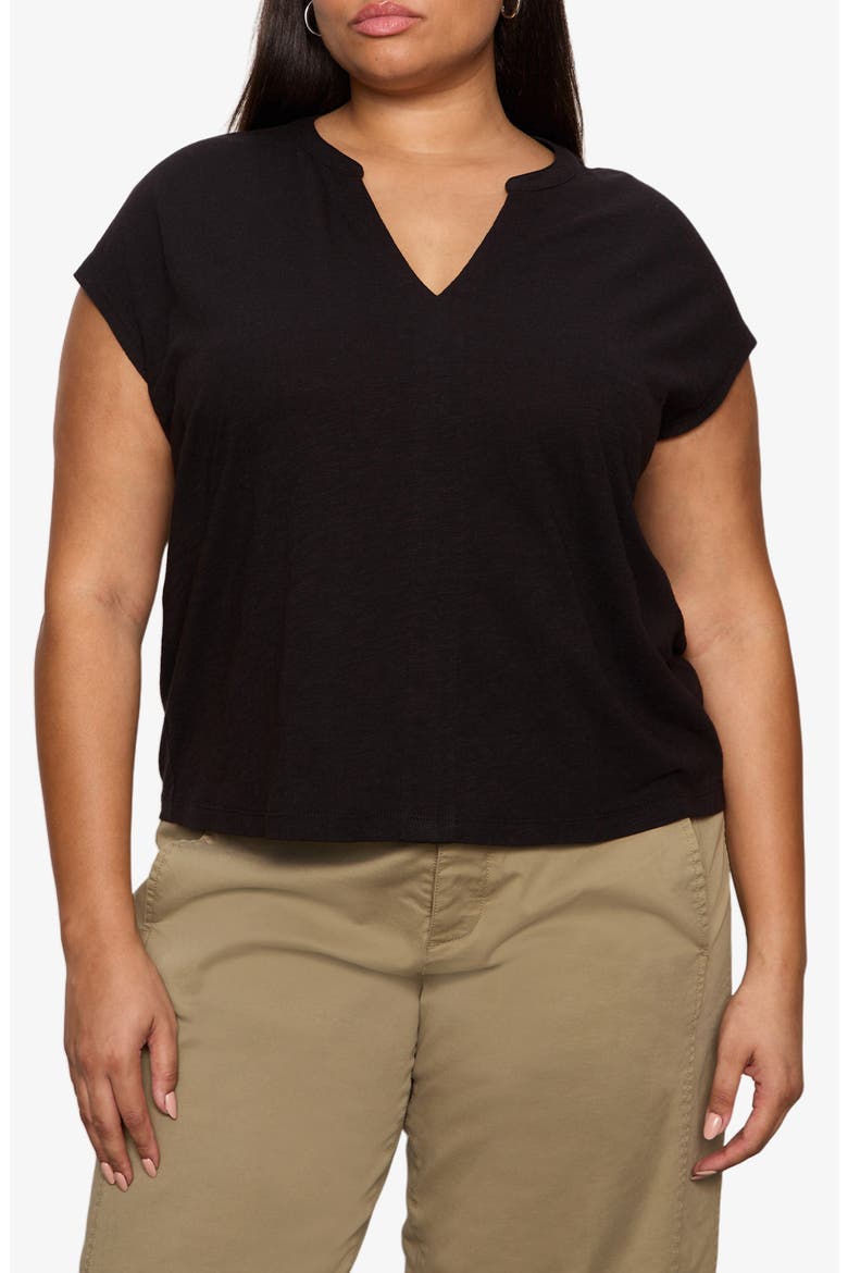 Organic Cotton Blend Split Neck T-Shirt, Main, color, BLACK