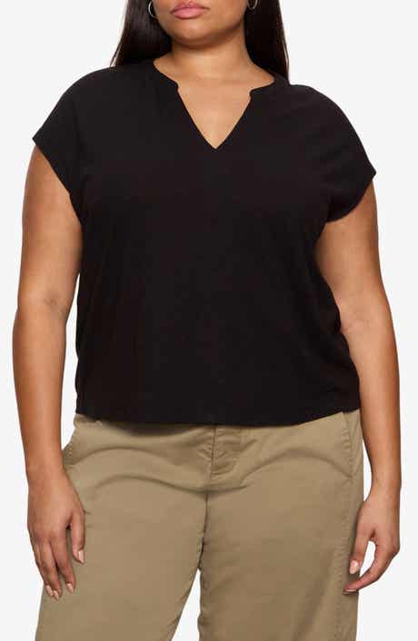 Organic Cotton Blend Split Neck T-Shirt