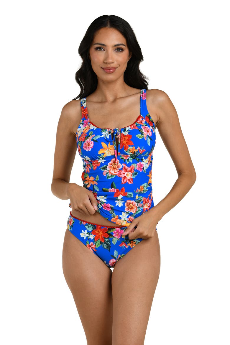 Modern Tie Neck Tankini, Alternate, color, BLUE MULTI