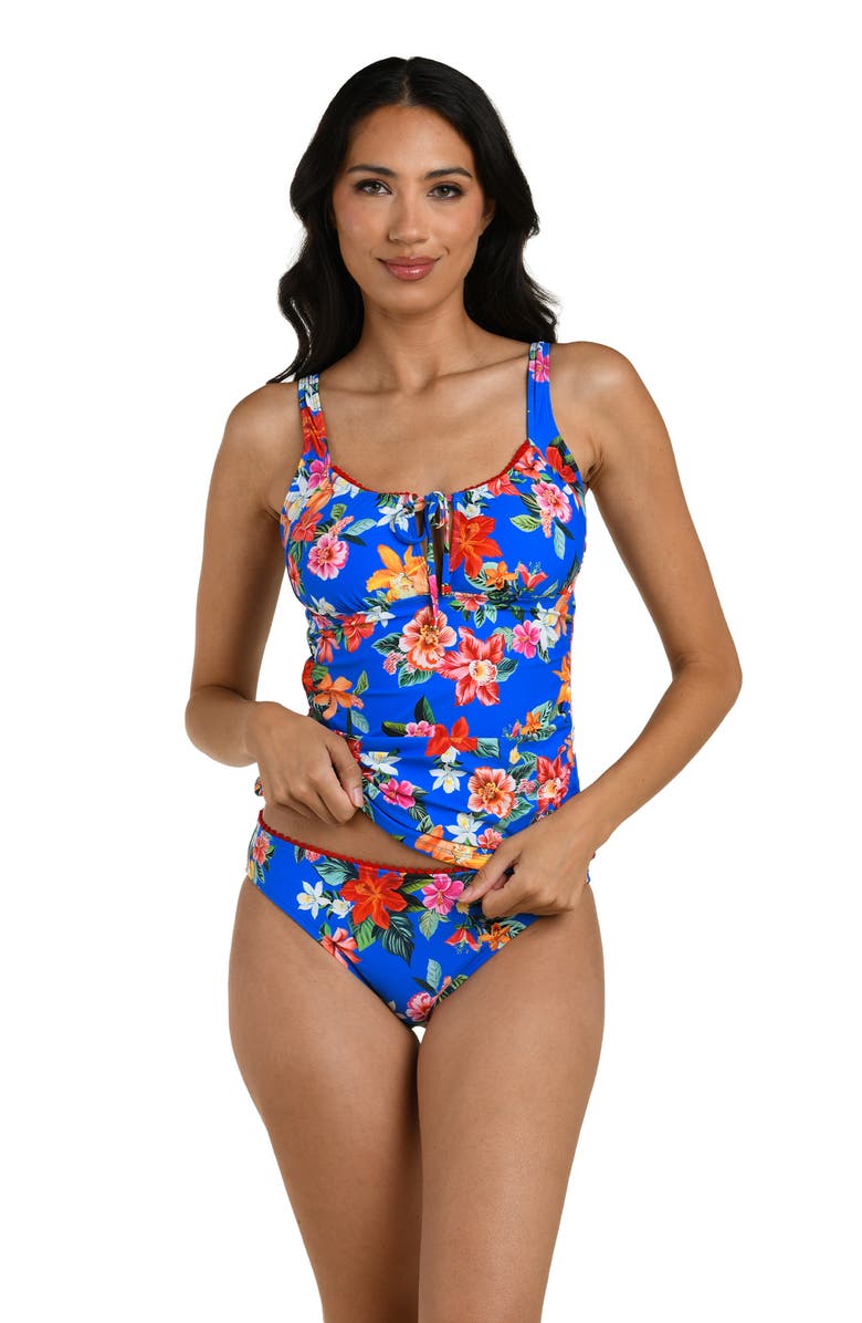 La Blanca Modern Tie Neck Tankini, Alternate, color, Blue Multi