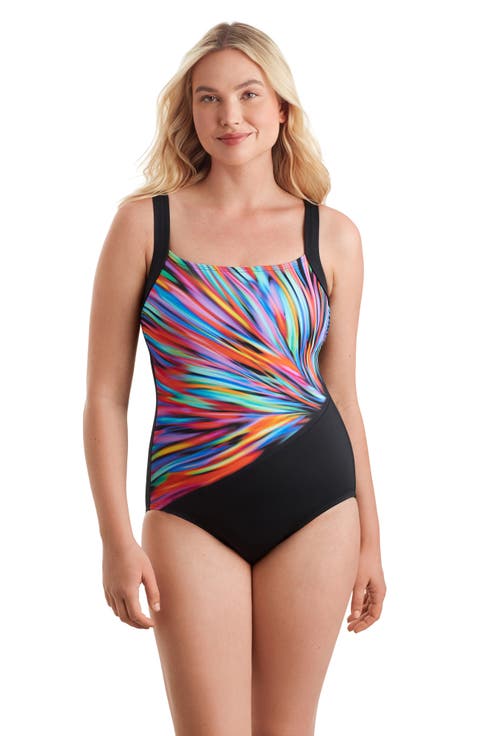 Squareneck Illusion Tank Chlorine Resistant One-Piece Swimsuit
