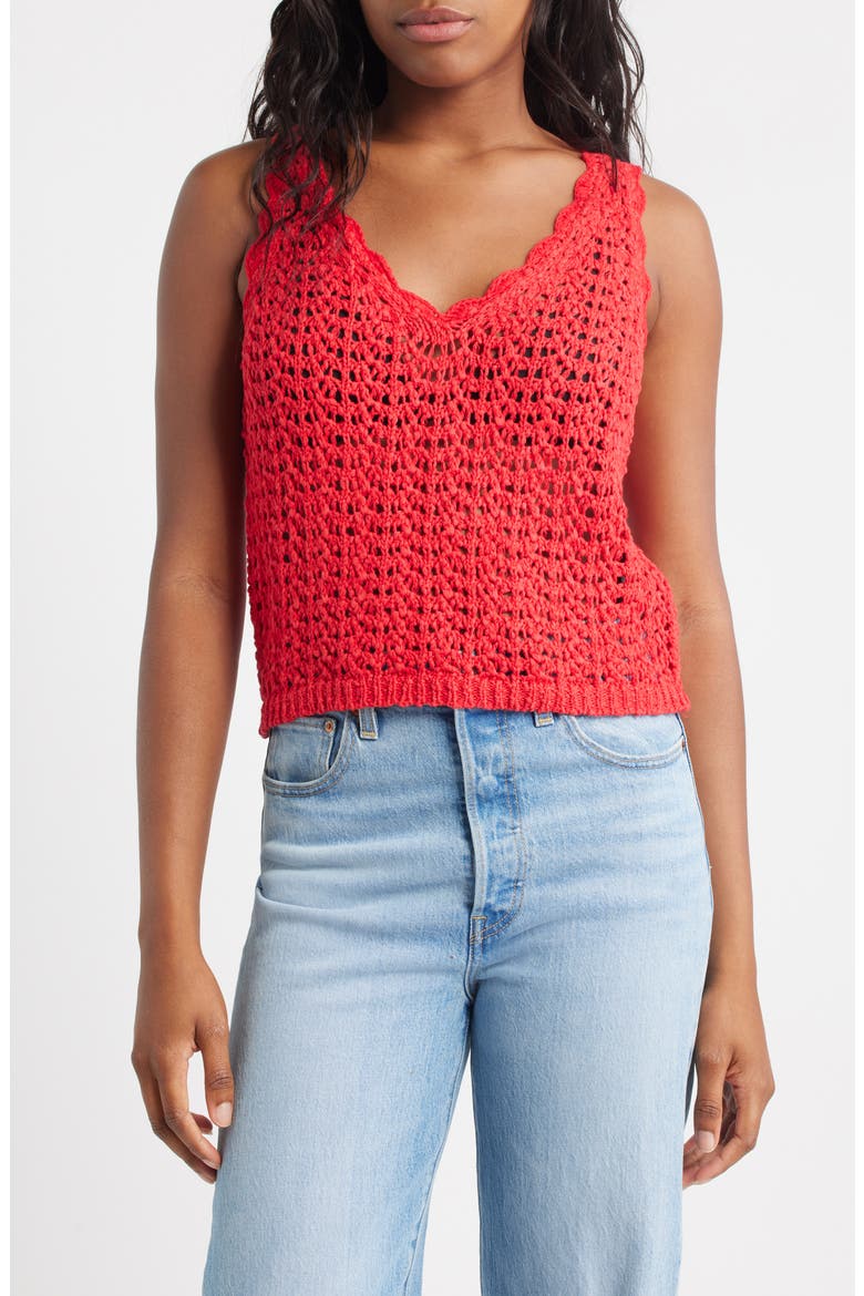 Open Stitch Cotton Sweater Tank, Main, color, RED
