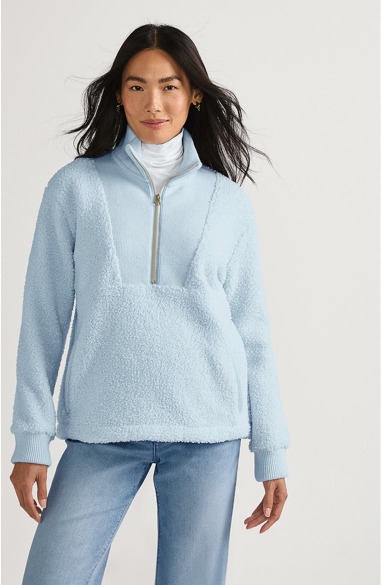 Lands' End Women's Rib Collar High Pile Fleece Pullover, Main, color, Serene Blue