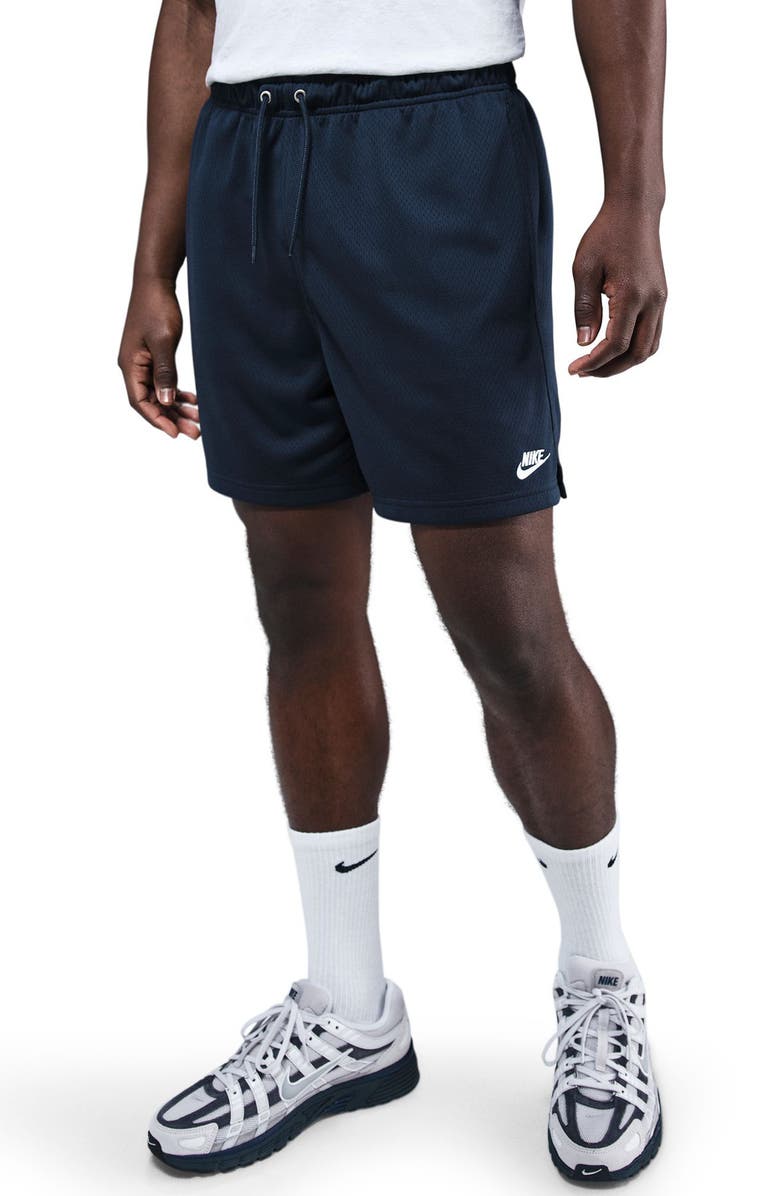 Nike Club Flow Mesh Athletic Shorts, Main, color, Obsidian/ White