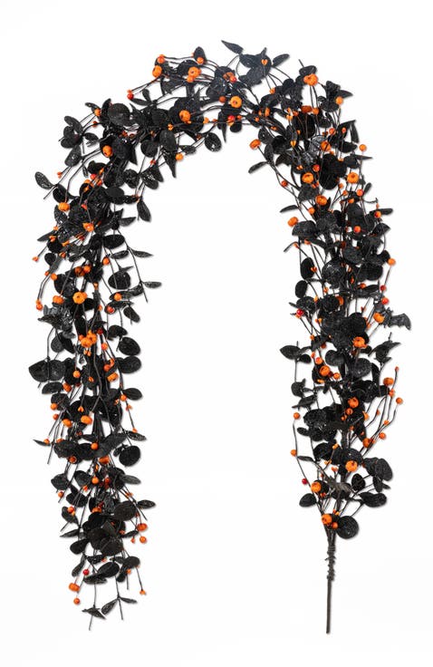 72"L Halloween Eucalyptus Pumpkin Bat Garland