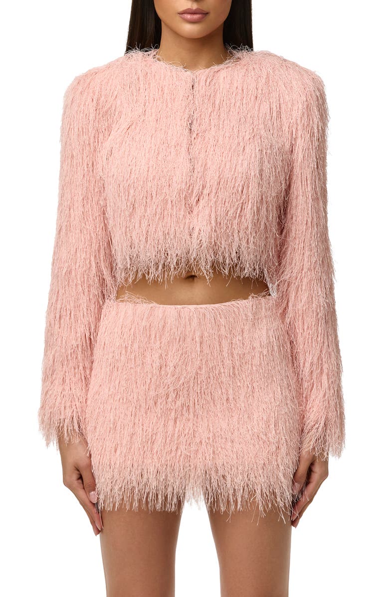 Naked Wardrobe Fringe Crop Jacket, Main, color, Peach