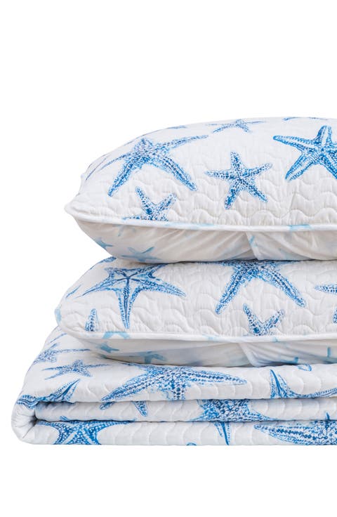 Blue Starfish Quilt Set