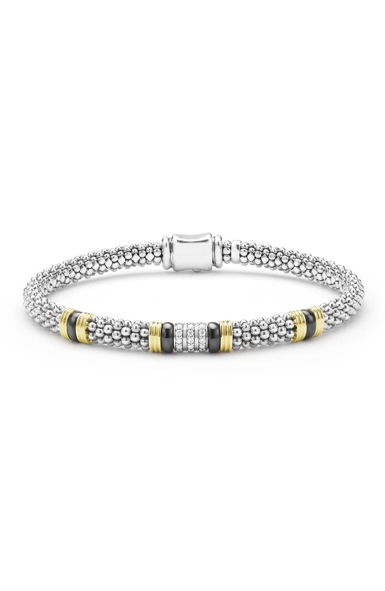 LAGOS Two-Tone Black Ceramic Station Diamond Bracelet, Main, color, Two Tone