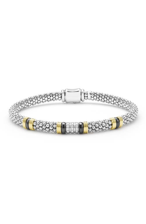 Lagos Two-tone Black Ceramic Station Diamond Bracelet In Metallic