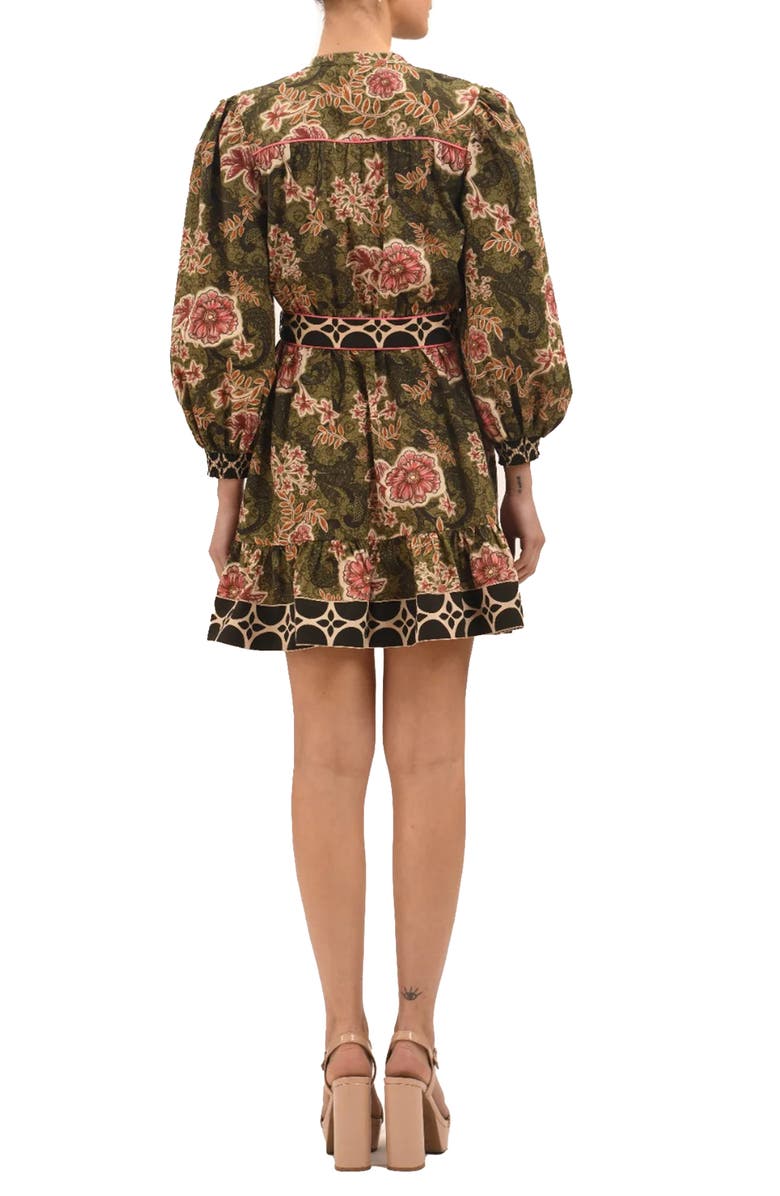 Celina Moon Rosette Floral Long Sleeve Minidress, Alternate, color, Pink