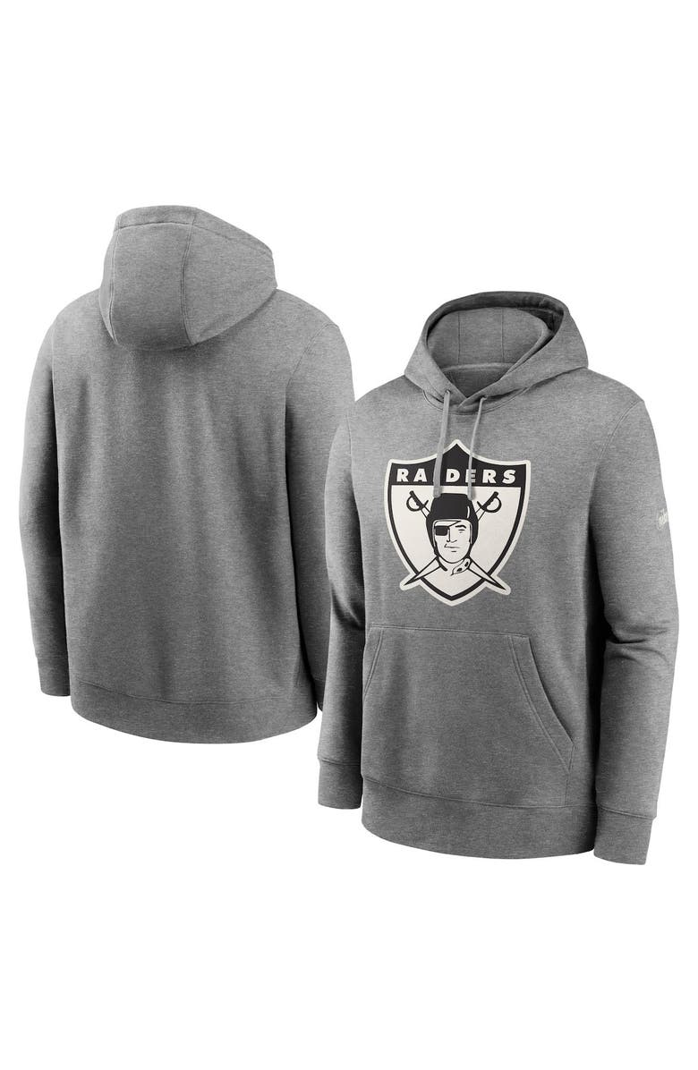 Nike Men's Nike Heathered Gray Oakland Raiders Rewind Club Fleece Pullover Hoodie, Main, color, Heather Gray