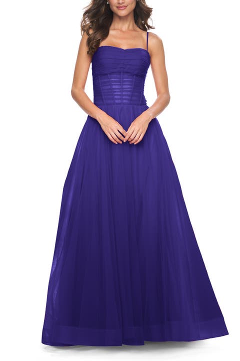 A-line Square Neck Tulle Ballgown with Illusion Waist